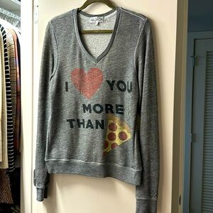 Wildfox I ♥️ You More than Pizza Sweatshirt V-Neck Small Grey
